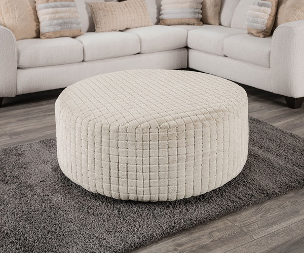 English Elm Soft Iroquois Round Ottoman Patterned Chenille Upholstery 41" Wide Transitional Elegance, Plush Top Tan 42 L x 42 W x 18 H B2741P354532