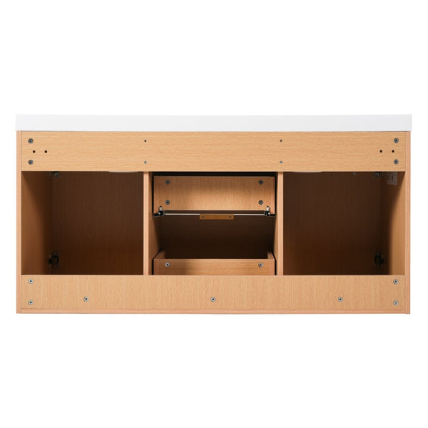 English Elm [video]47.24 Inch Floating Double Sink Vanity Mdf Cabinet Gold Handles Modern Bath N729P000025N