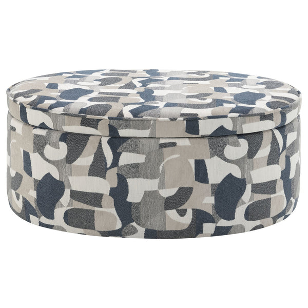 English Elm St. Helena Indigo Blue Oval Upholstered Storage Ottoman with Removable Padded Top and Patterned Fabric Elegance B062P299867