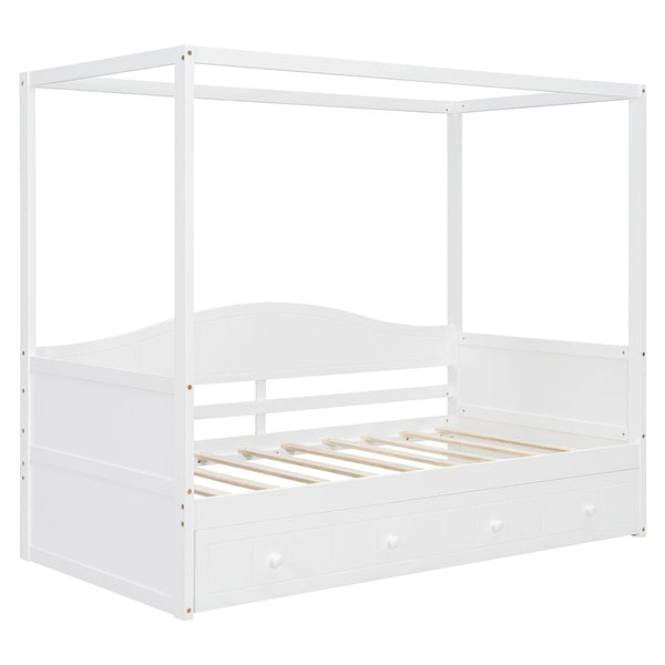 English Elm Twin Canopy Daybed with Pull Out Trundle Pinewood Frame for Kids or Guest Rooms N708P373423K