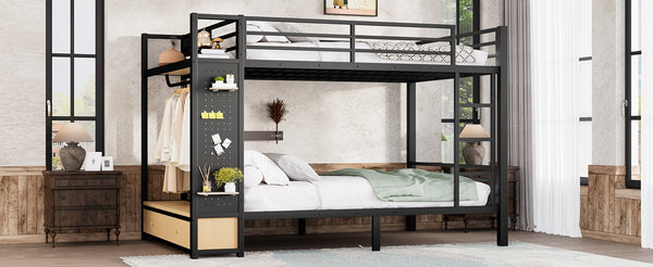 English Elm Queen Over Queen Metal Bunk Bed With Storage Shelves & Drawers - Stylish Space-Saving Solution For Teens W1580S00235-GIGA