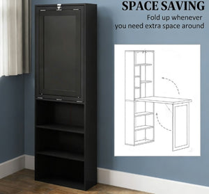 English Elm Wall Mounted Fold Out Desk with Bookshelf Storage for Small Home Office Spaces T3971P430607