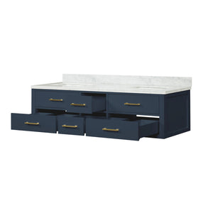 English Elm Blue Double Bath Vanity 72" W With Carrara Marble Top – Elegant, Durable, And Spacious Design For Your Bath B2731P258070