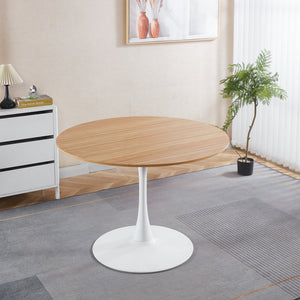 English Elm 42.1"OAK Modern Tulip Dining Table for 4-6, White & Light Oak MDF Top, Sturdy Pedestal Design W234P370301