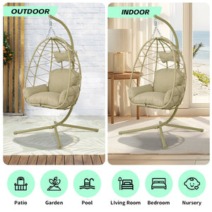 English Elm Hanging Egg Swing Chair Pe Wicker Stand Ergonomic Cradle for Patio or Bedroom T5880P497572