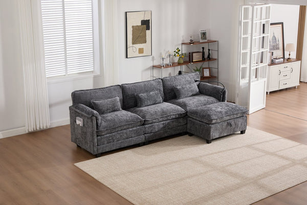 English Elm United Oversized 112" Modular Sectional Sofa - Cloud Couch With Storage Ottoman & Usb Charging Ports W1568S00189-GIGA