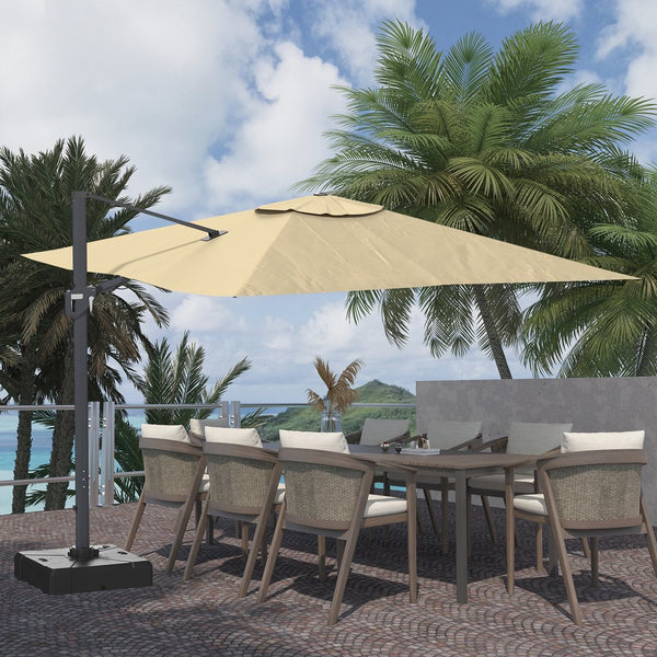 English Elm 11FT Square Cantilever Patio Umbrella with LED Light, UPF50+ 280g Solution-Dyed Fabric, Rust-Resistent Frame Beige 108.27 L x 16.54 W x 6.69 H T3609P352400