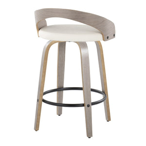 English Elm Fixed-height Swivel Counter Stools with Faux Leather Seats and Chrome Footrest Set of 2 B202S01829