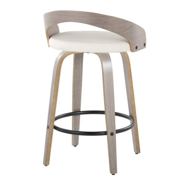 English Elm Fixed-height Swivel Counter Stools with Faux Leather Seats and Chrome Footrest Set of 2 B202S01829