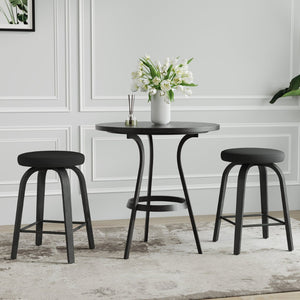 English Elm Swivel Backless Counter Stools Set of 2 with Fabric Seat Bentwood Legs Mid-century Modern Black W3107P446841