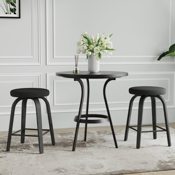 English Elm Swivel Backless Counter Stools Set of 2 with Fabric Seat Bentwood Legs Mid-century Modern Black W3107P446841