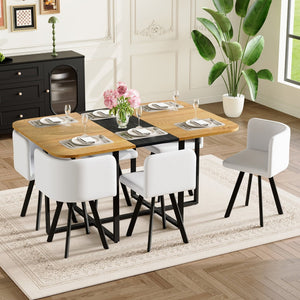 English Elm 7-piece Rectangular Dining Set Two-tone Wood Tabletop with Six Leather Chairs Seats W3875S00128