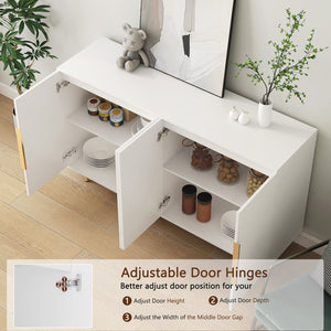 English Elm White Modern Fluted Sideboard Buffet with Adjustable Shelves, Art Deco MDF Credenza Console, Spacious Storage Elegance W1321P171784
