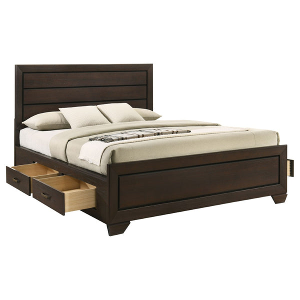 English Elm Holmgren Eastern King Storage Bed with Recessed Panel Headboard in Dark Cocoa Wood B062S01850