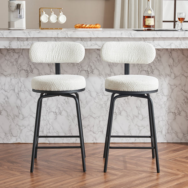 English Elm Modern Bouclé Swivel Bar Stools Set of 2 — Counter Height Fabric Seats with Metal Frame & Footrest, 360° Comfort White W1901P264272