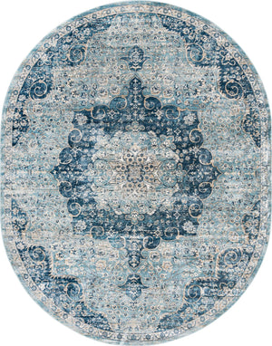 Unique Loom Newport Elms Machine Made Medallion Rug Navy Blue, Light Blue/Ivory 7' 10" x 10' 2"