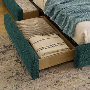 English Elm King Upholstered Storage Bed Curved Headboard Circle Yarn Fabric Modern Minimalist Frame Green W487S00471