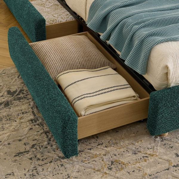 English Elm King Upholstered Storage Bed Curved Headboard Circle Yarn Fabric Modern Minimalist Frame Green W487S00471