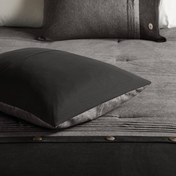 English Elm 7 Madison Park Boone Faux Suede Comforter Set Queen Textured Earthy Lodge Style with Pillows Grey 24.02 L x 19.68 W x 16.93 H B03596893