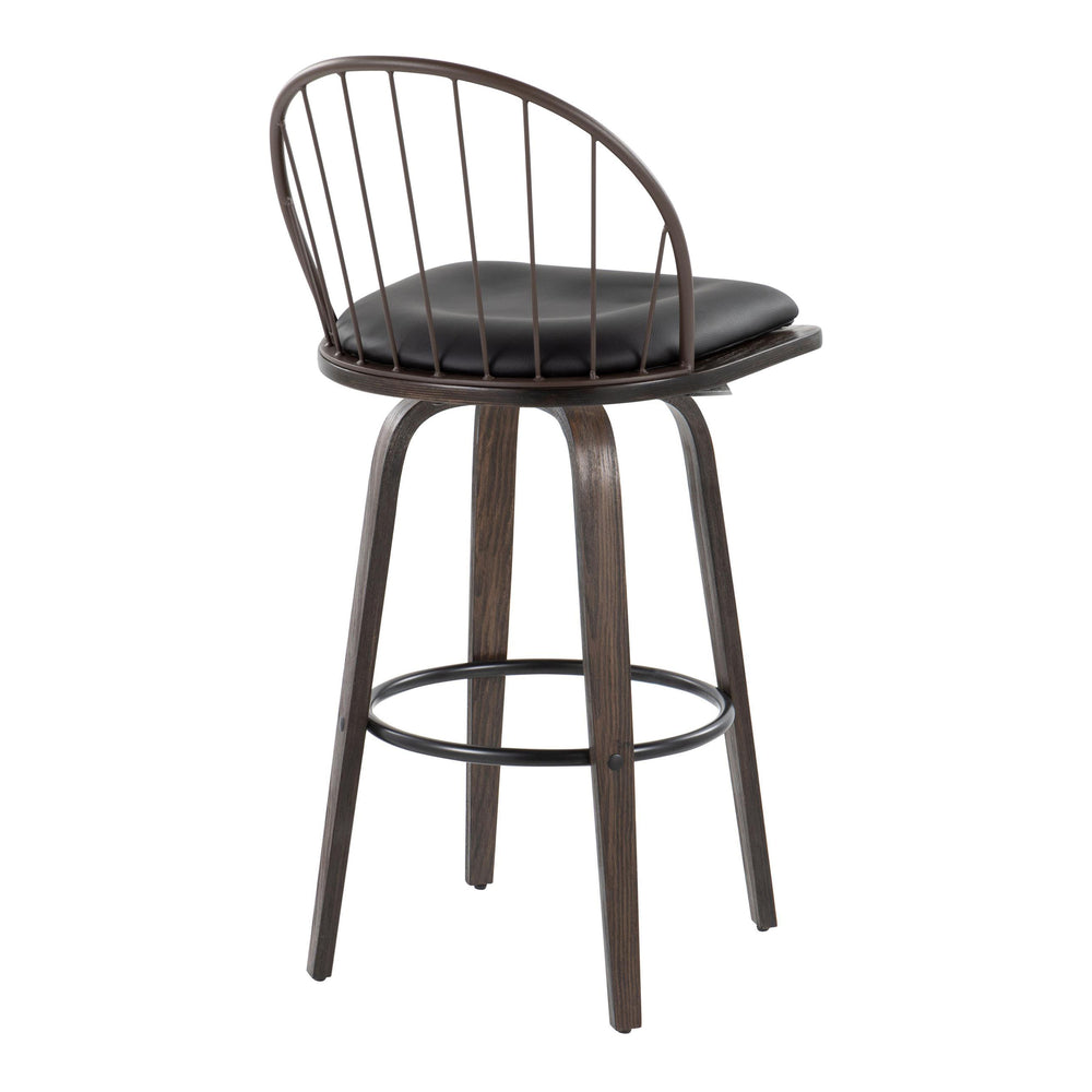 English Elm Riley 30" Industrial Farmhouse Barstool Set of 2 — Walnut Wood, Bronze Metal, Swivel, Removable Faux Leather Cushion (Indoor) B202S00638