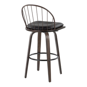 English Elm Riley 30" Industrial Farmhouse Barstool Set of 2 — Walnut Wood, Bronze Metal, Swivel, Removable Faux Leather Cushion (Indoor) B202S00638