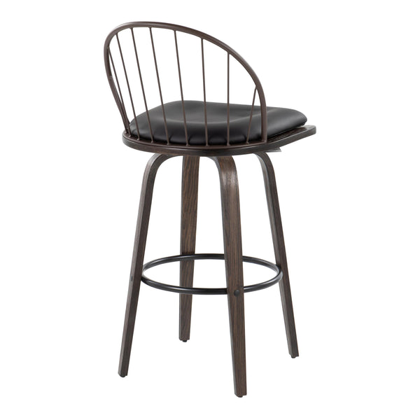 English Elm Riley 30" Industrial Farmhouse Barstool Set of 2 — Walnut Wood, Bronze Metal, Swivel, Removable Faux Leather Cushion (Indoor) B202S00638
