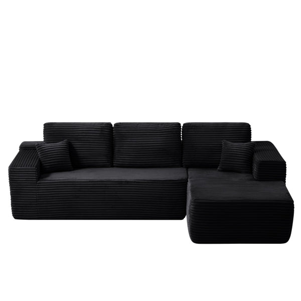 English Elm 104" Plush Corduroy L-shape Sectional Deep Seat Modular Sofa with Chaise Storage W3975S00044