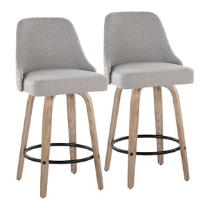 English Elm Fixed-height Swivel Counter Stools with Faux Leather Seats and Chrome Footrest Set of 2 B202S01850