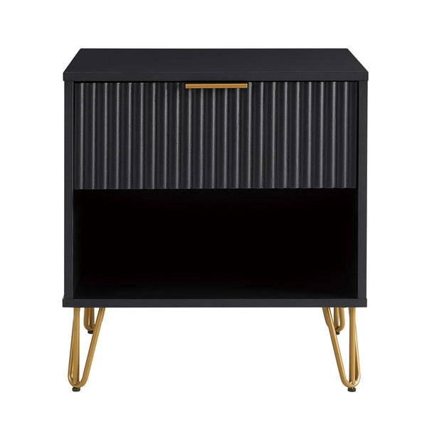 English Elm Dumbo 20" Modern Fluted Nightstand In Chic Black With Gold Accents - Stylish Storage Solution! B365P398143