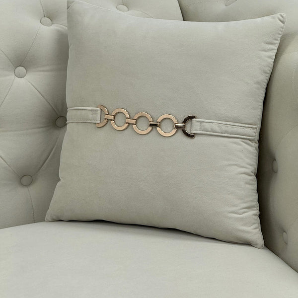 English Elm FX-P83-2PC Velvet Sofa Set of 2, Cream White 3-Seaters with Tufted Cushions & Gold Legs — Cozy Durable Elegance for Living Rooms W576S00237