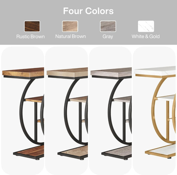 English Elm 41.3" Industrial 4-tier Narrow Console Table with Circular Metal Frame and Rustic Wood Shelves White+Gold T3971P418239