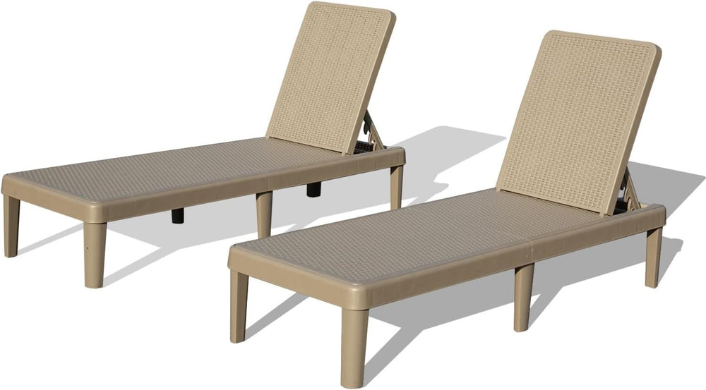 English Elm Pool Chaise Lounge Set of Two Resin Reclining Chairs for Patio Deck Garden Use Khaki W1859P477806