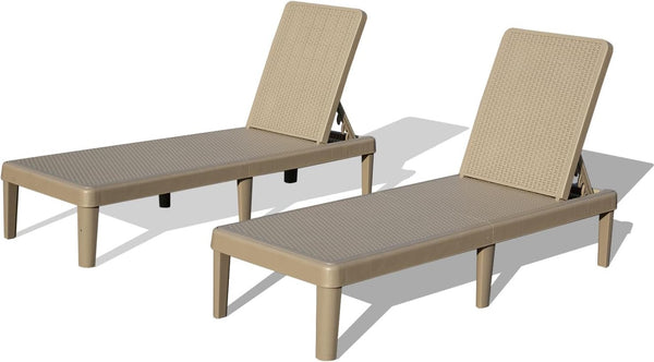 English Elm Pool Chaise Lounge Set of Two Resin Reclining Chairs for Patio Deck Garden Use Khaki W1859P477806