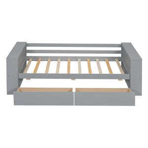 English Elm Twin Pine Wood Daybed with Shelves & Drawers, Gray — Space-Saving Twin Sofa Bed with Storage, Sturdy WF324220AAE