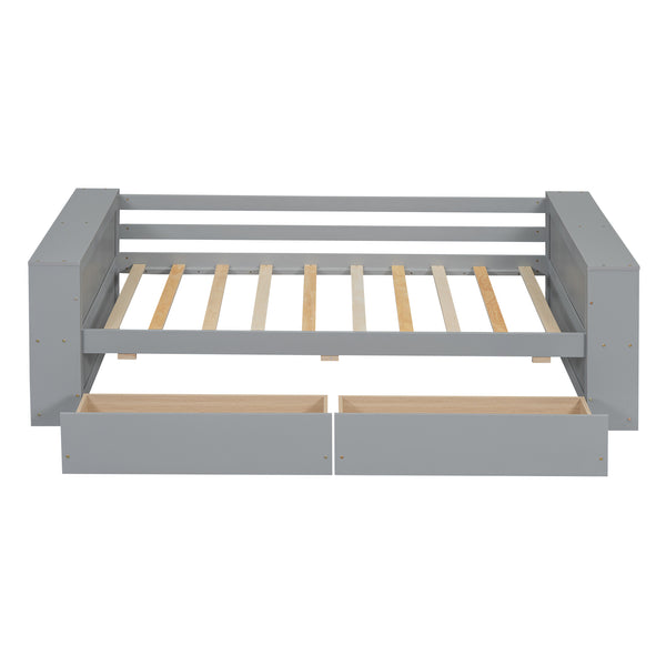 English Elm Twin Pine Wood Daybed with Shelves & Drawers, Gray — Space-Saving Twin Sofa Bed with Storage, Sturdy WF324220AAE