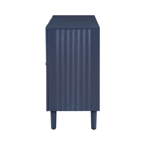 English Elm U_STYLE Four-Door Sideboard with Wavy Panel Doors, Cylindrical Wood Legs, Sleek Metal Handles, 67" länge Navy Blue N711P186790V