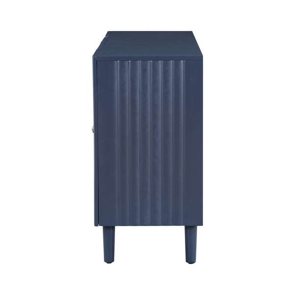 English Elm U_STYLE Four-Door Sideboard with Wavy Panel Doors, Cylindrical Wood Legs, Sleek Metal Handles, 67" länge Navy Blue N711P186790V