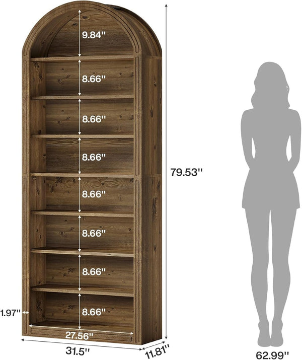 English Elm Display Cabinet Wall Mounted 5 Tier Glass Door Shelving for Collectibles Matte Black T3971P449818