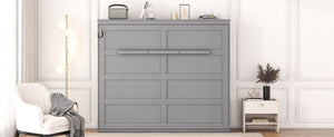 English Elm Queen Murphy Wall Bed with Dual Piston Mechanism Space Saving Mdf Cabinet Frame Gray LP000665AAE-2