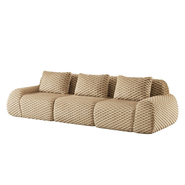 English Elm 114" Modular Cloud Sectional Sofa Flannelette Upholstery Deep Seat Living Room Couch Light Camel W714S01511