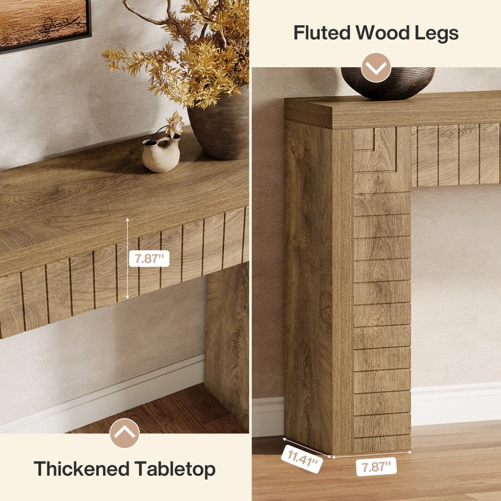 English Elm 2-tier Industrial Console Table Rustic Wood and Black Metal Frame Entryway Sofa T3971P461109