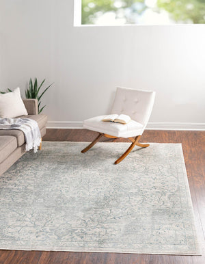 Unique Loom Newport Elms Machine Made Medallion Rug Gray, Ivory/Blue 8' 0" x 8' 0"