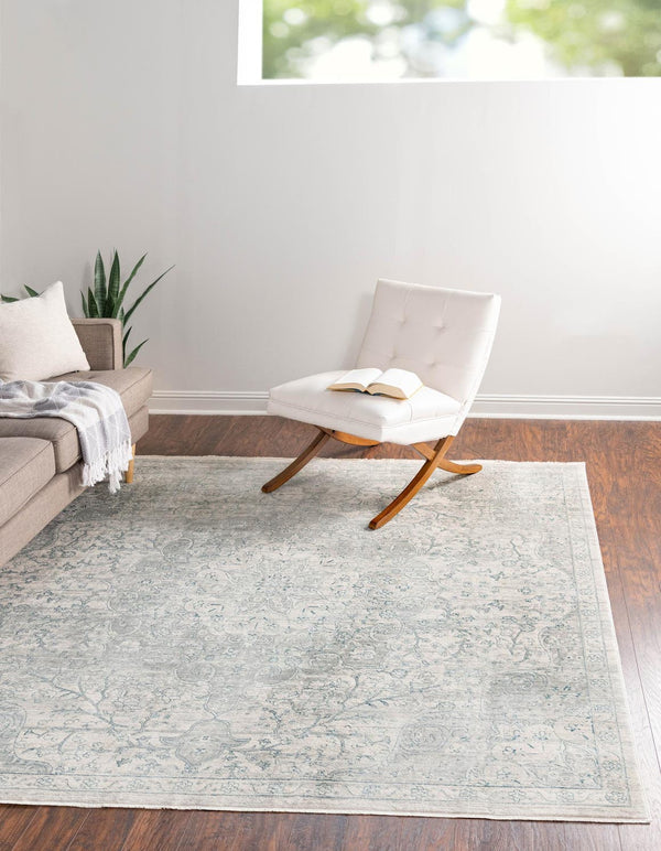 Unique Loom Newport Elms Machine Made Medallion Rug Gray, Ivory/Blue 8' 0" x 8' 0"