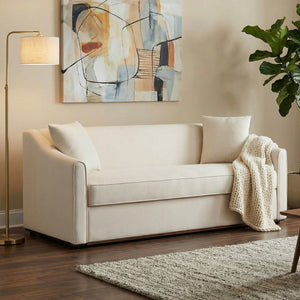 English Elm Modern Chenille Three Seater Sofa with Rubberwood Base and Wrap Around Arms for Living Room Beige N763S000110A