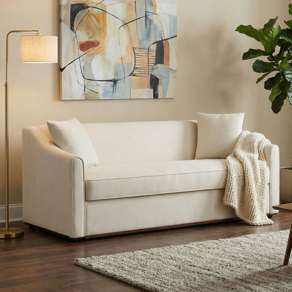 English Elm Modern Chenille Three Seater Sofa with Rubberwood Base and Wrap Around Arms for Living Room Beige N763S000110A