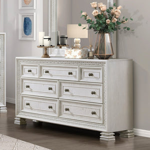 English Elm Classic Pearl White Seven Drawer Dresser Ash Veneer Egg Dart Molding Bedroom B011P242369