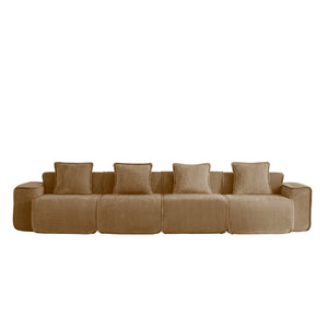 English Elm Streamlined Velvet Modular Sofa Four Seat Deep Cloud Foam French Piping Living Room Brown W3041S00375