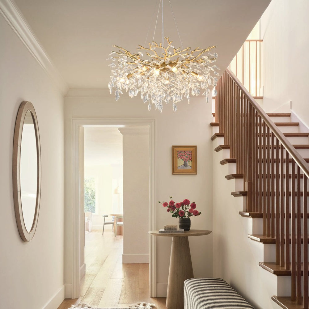 English Elm 8-light Gold Chandelier Rectangular Seeded Glass Farmhouse Fixture for Dining Rooms W5008P466532