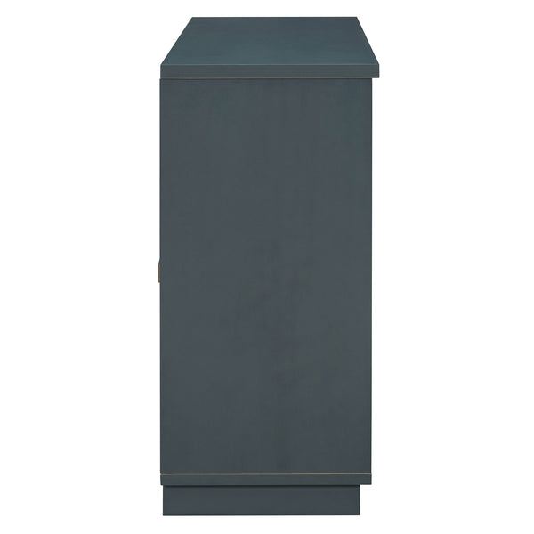 English Elm TREXM 4-Door Large Storage Buffet Cabinet with Glass Doors, Adjustable Shelves and Cable Port Navy N715P247544M