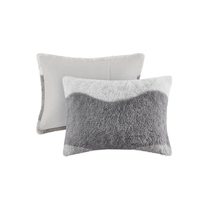 English Elm Twin/Twin Cassie Ombre Shaggy Faux Fur Comforter Set – Tonal Wave Stripes, Reversible Grey, OEKO-TEX B035P148298